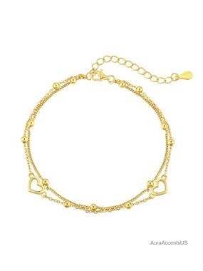 14K Gold Heart Bracelet Women Infinity Double Layer Chain Crystal Link Bracelet